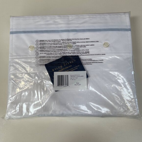 Ralph Lauren Organic Cotton Percale Palmer Flat Sheet KING Sky Blue MSRP $200 - Picture 2 of 5